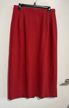 Vintage Leslie Fay Red Wool Blend Lined Straight Midi /Maxi Pencil Skirt Size 14